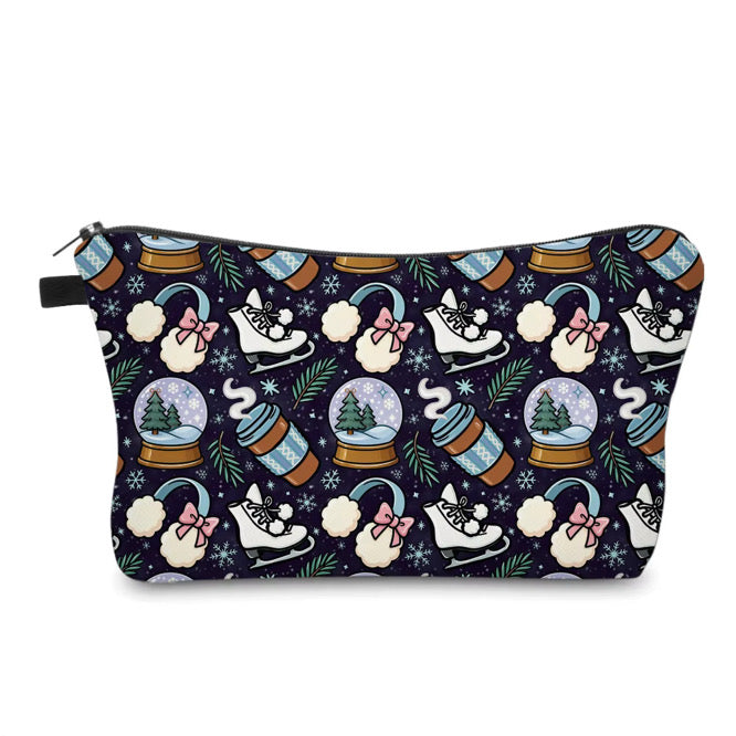 Pouch - Christmas Holiday - Navy Blue Snow Globe Ice Skate
