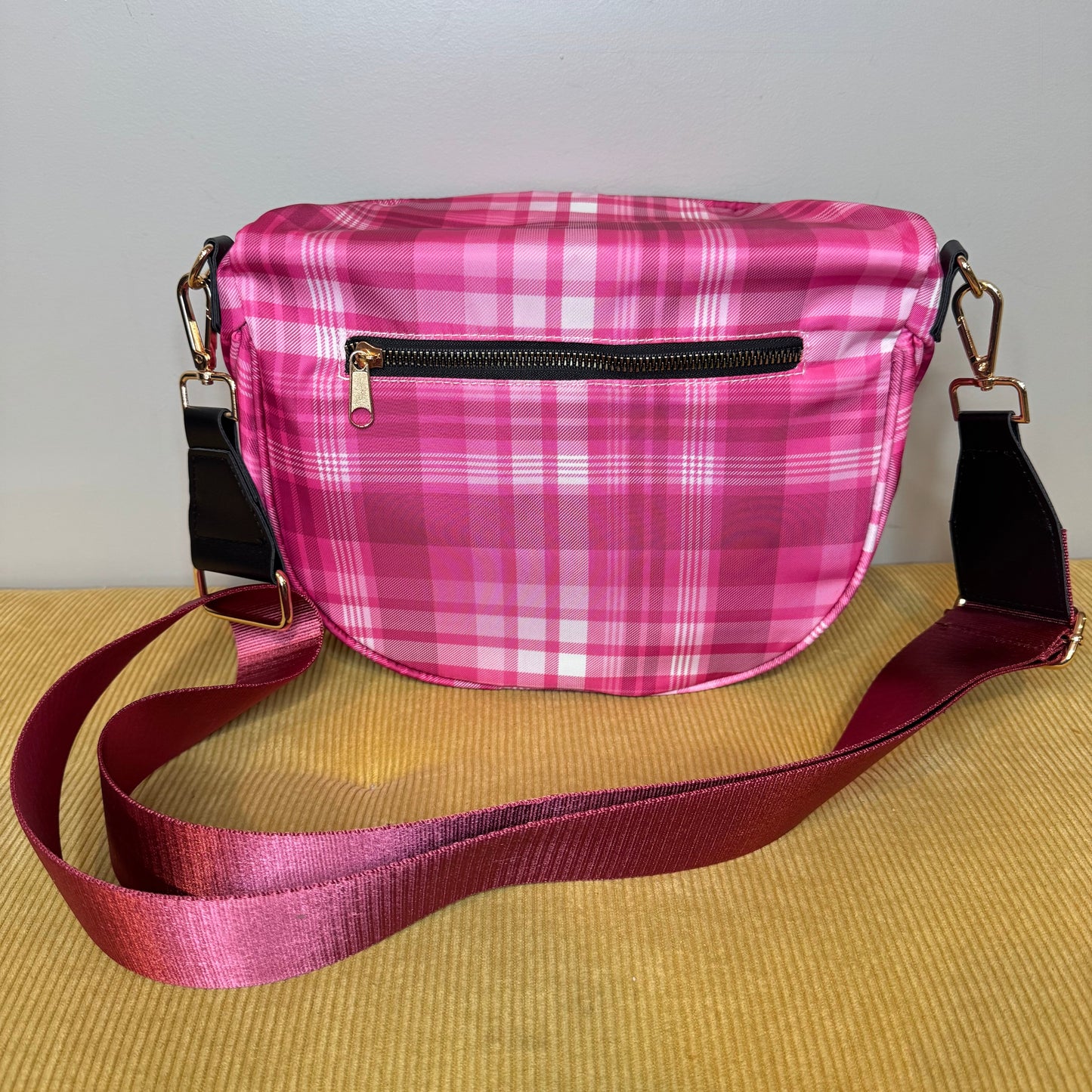 The Roni Nylon Crossbody - Pink Plaid