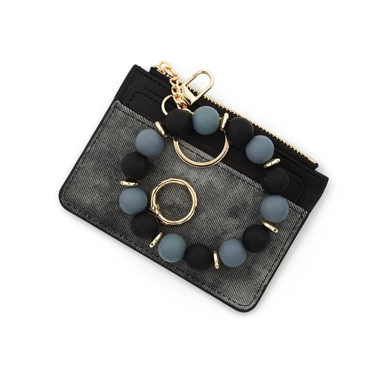 Denim Suede Bracelet Keychain & Card Holder Wallet