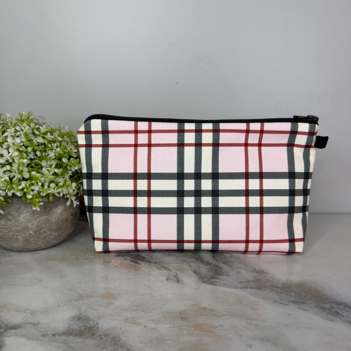 Pouch - Plaid Pink & Tan