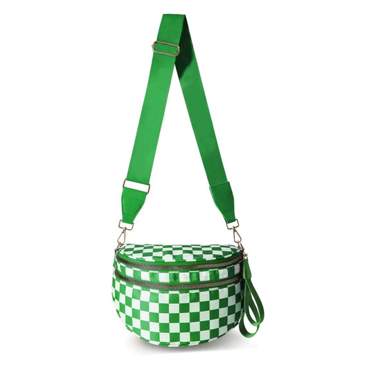 The Roni Nylon Crossbody - Checkered Lime