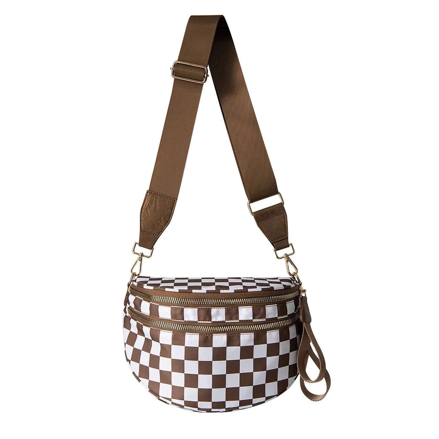 Roni - Checkered - Nylon Crossbody - Chocolate