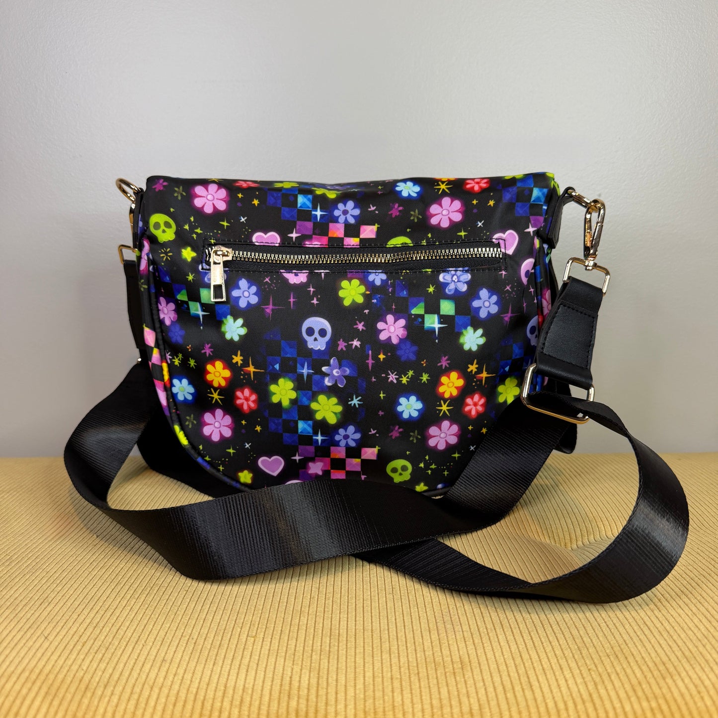 The Roni Nylon Crossbody - Halloween Fall Skull Check Floral Star