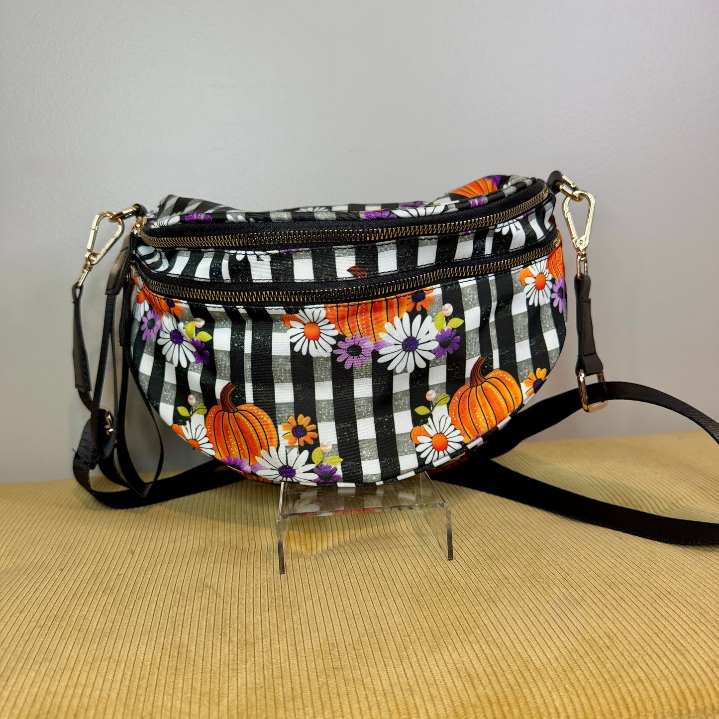 The Roni Nylon Crossbody - Halloween Fall Plaid Pumpkin Floral