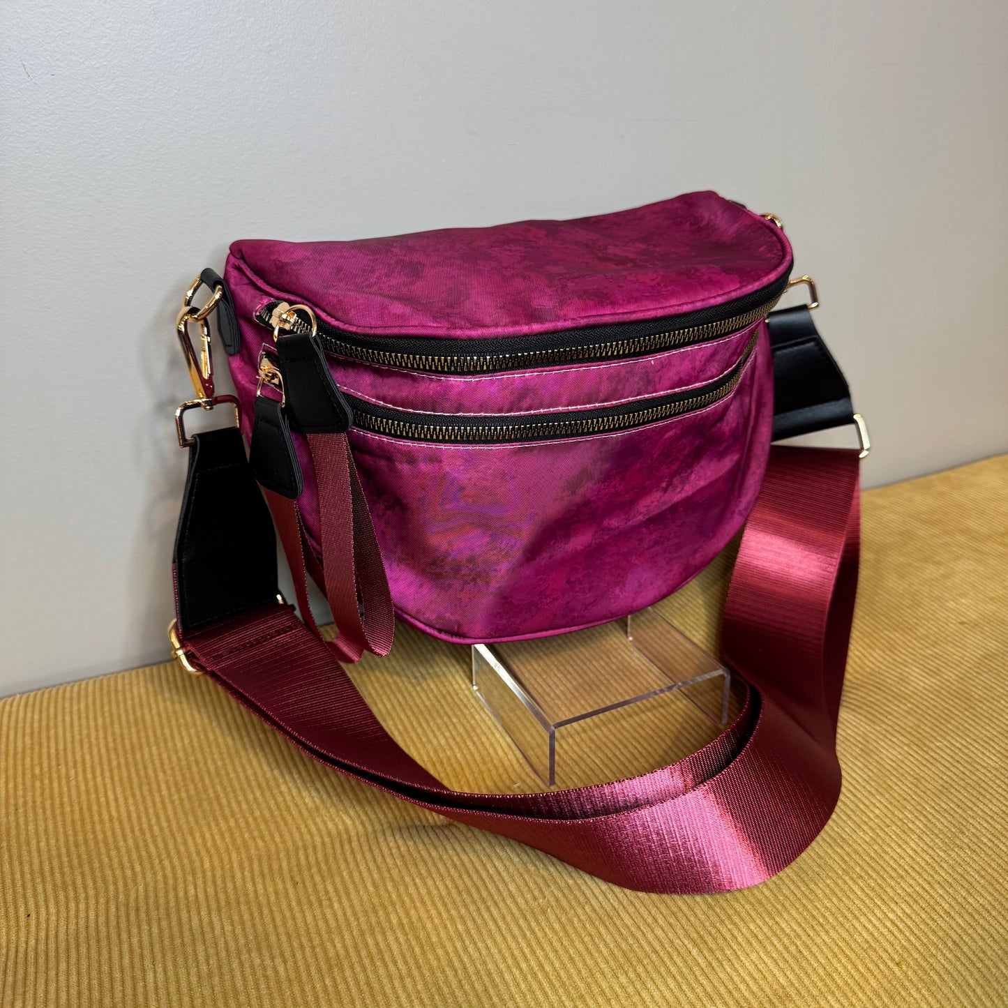 The Roni Nylon Crossbody - Maroon Acid Wash