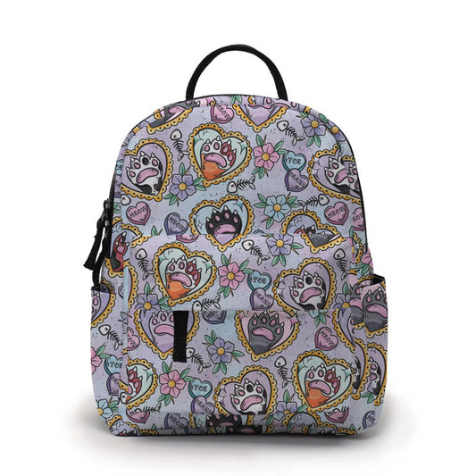 Mini Backpack - Cat Paw Meow on Pastel