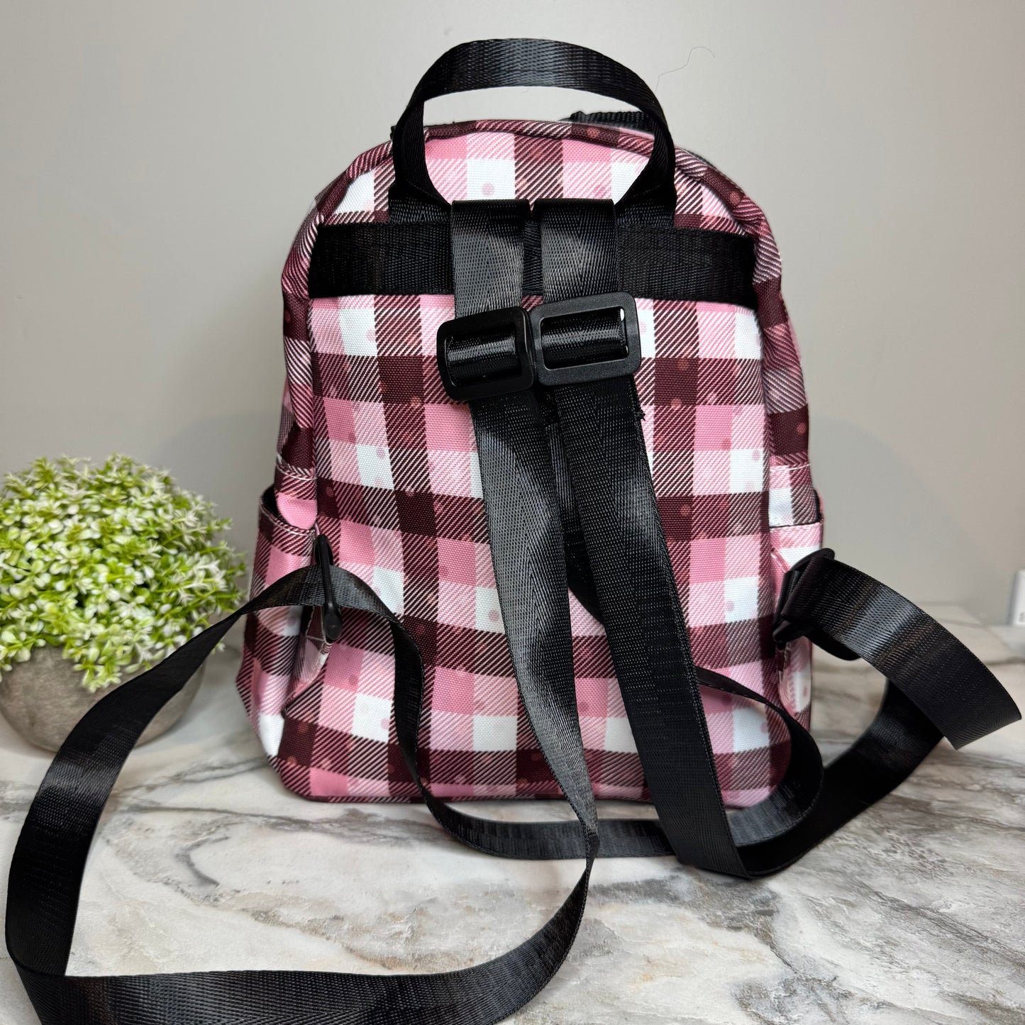 Mini Backpack - Pink Polka Dot Plaid