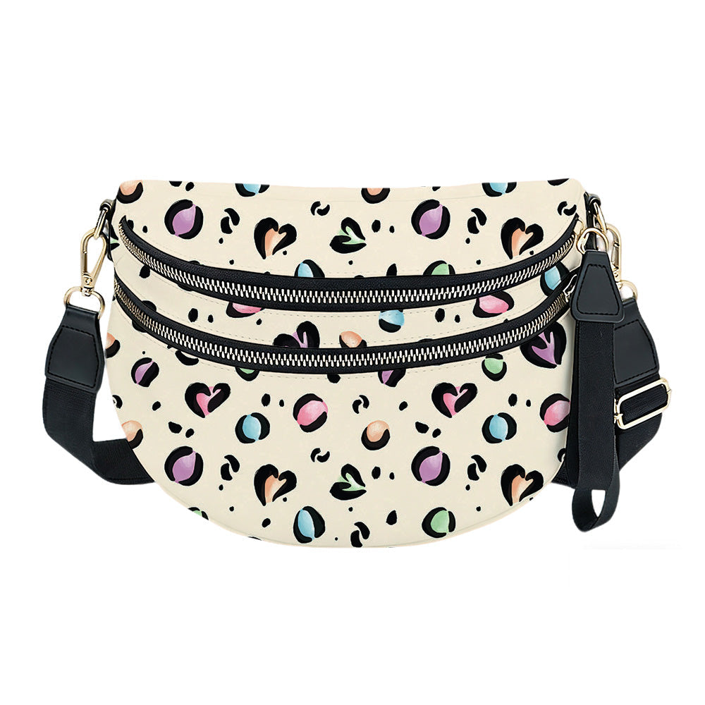The Roni Nylon Crossbody - Animal Print Multi Color Hearts