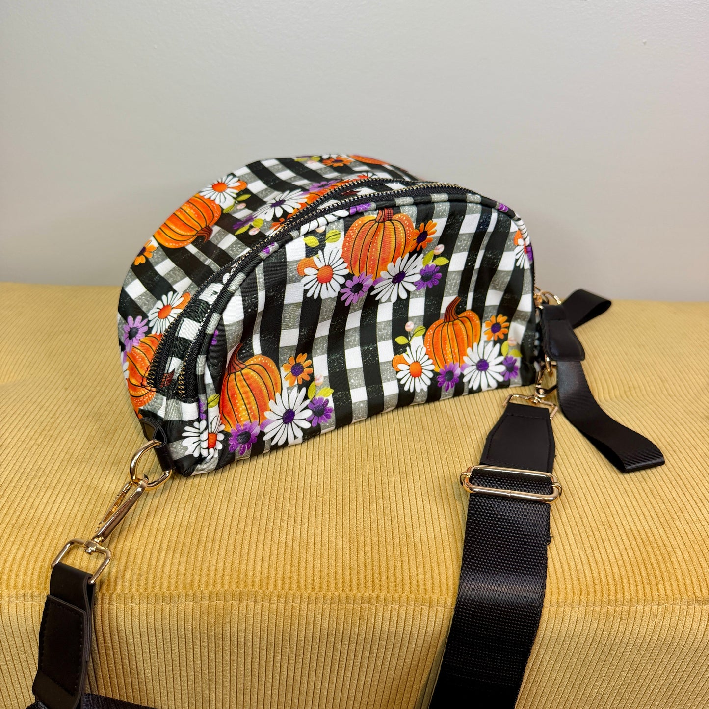The Roni Nylon Crossbody - Halloween Fall Plaid Pumpkin Floral