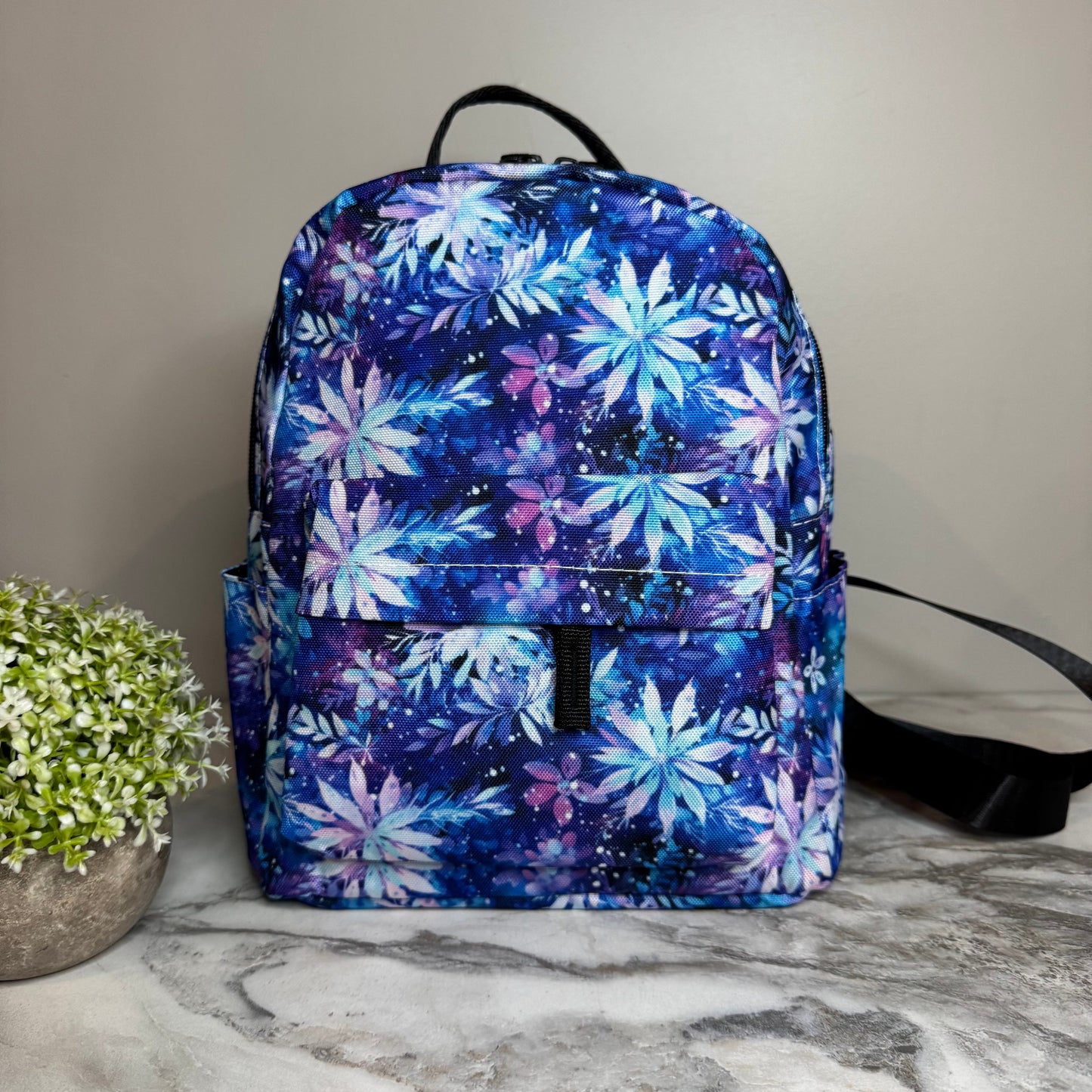 Mini Backpack - Christmas Blue Purple Snowflake