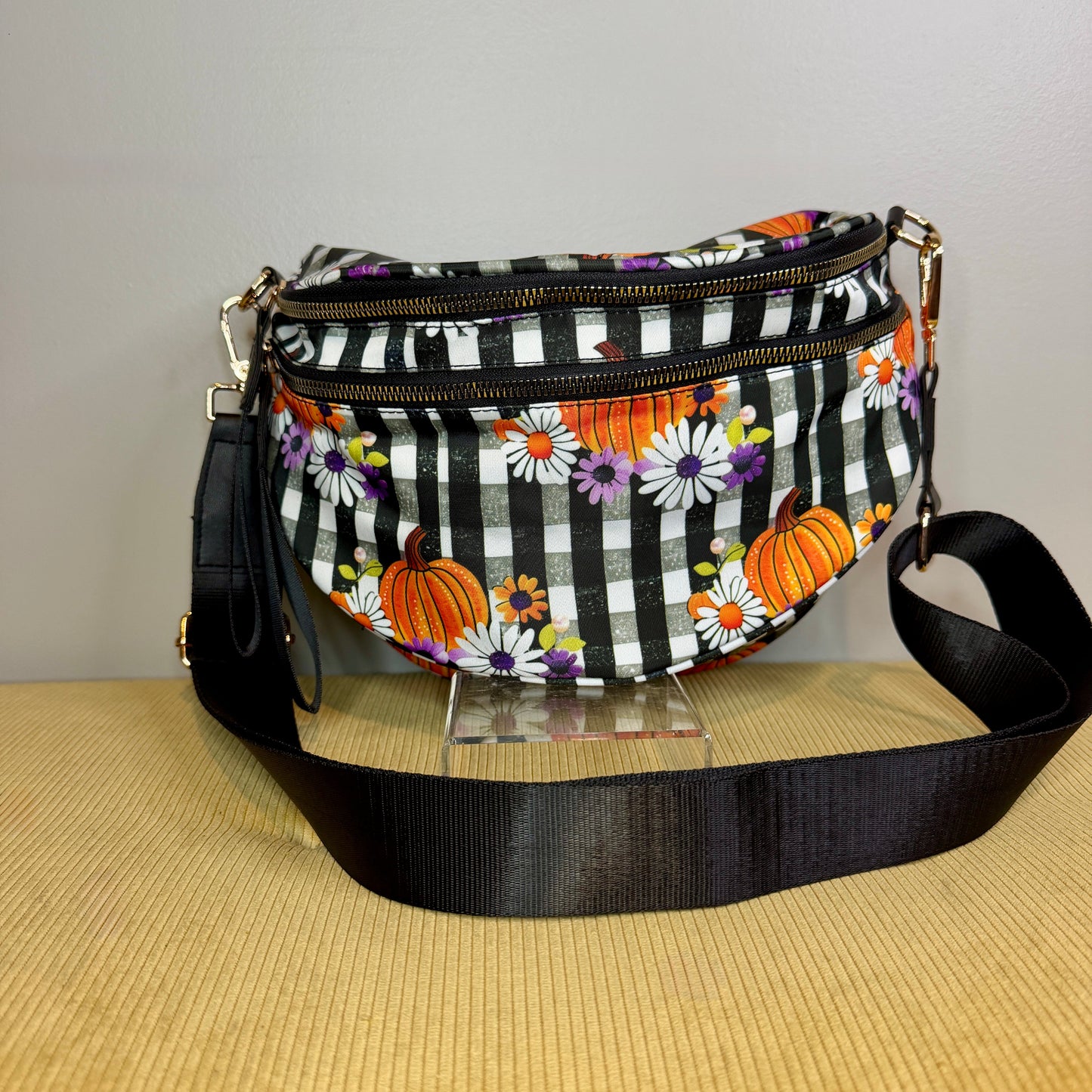 The Roni Nylon Crossbody - Halloween Fall Plaid Pumpkin Floral