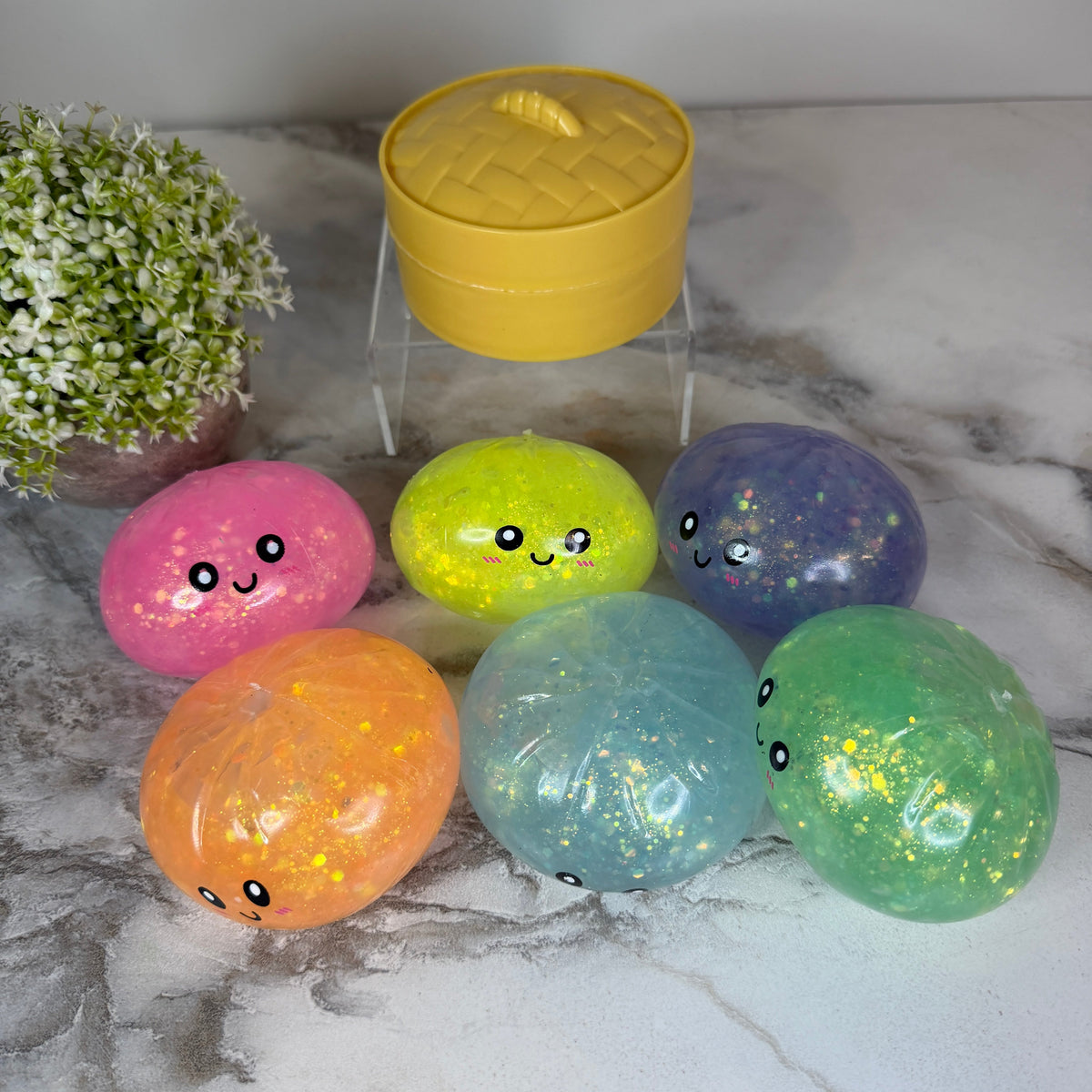 Squishy Toy - Viral Dumpling, Quick Squeeze Glitter - Blue
