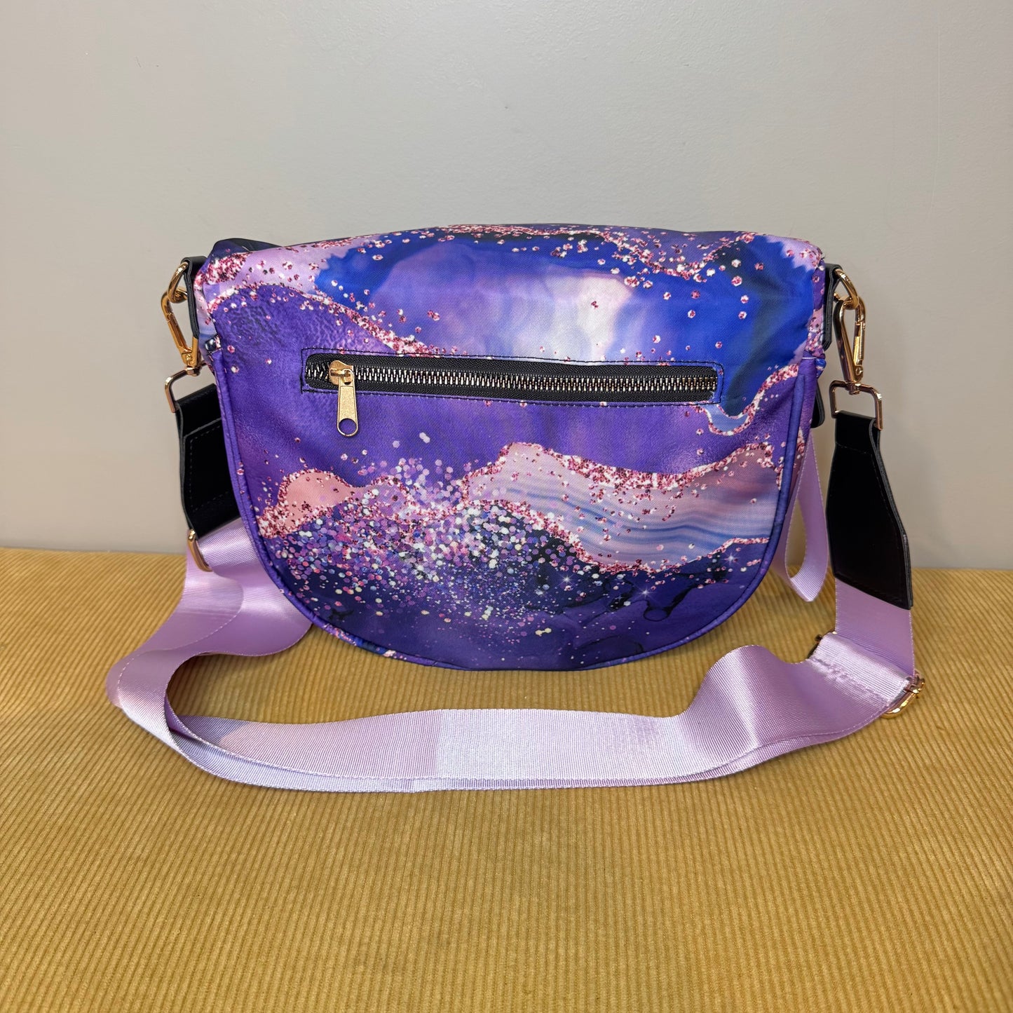 The Roni Nylon Crossbody - Purple Sparkle Waves