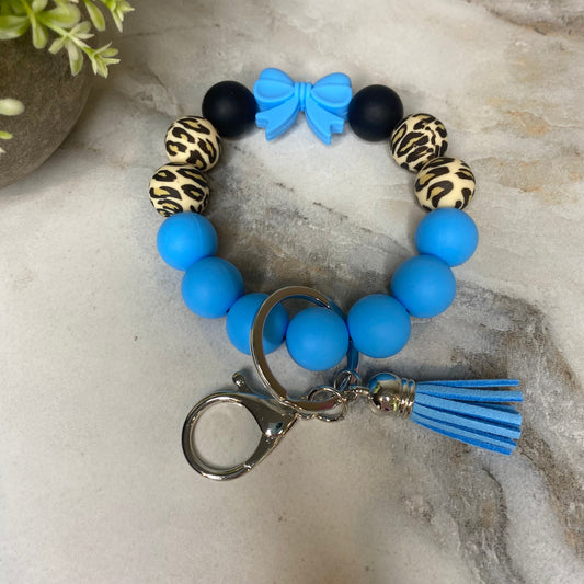 Silicone Bracelet Keychain - Blue Bow