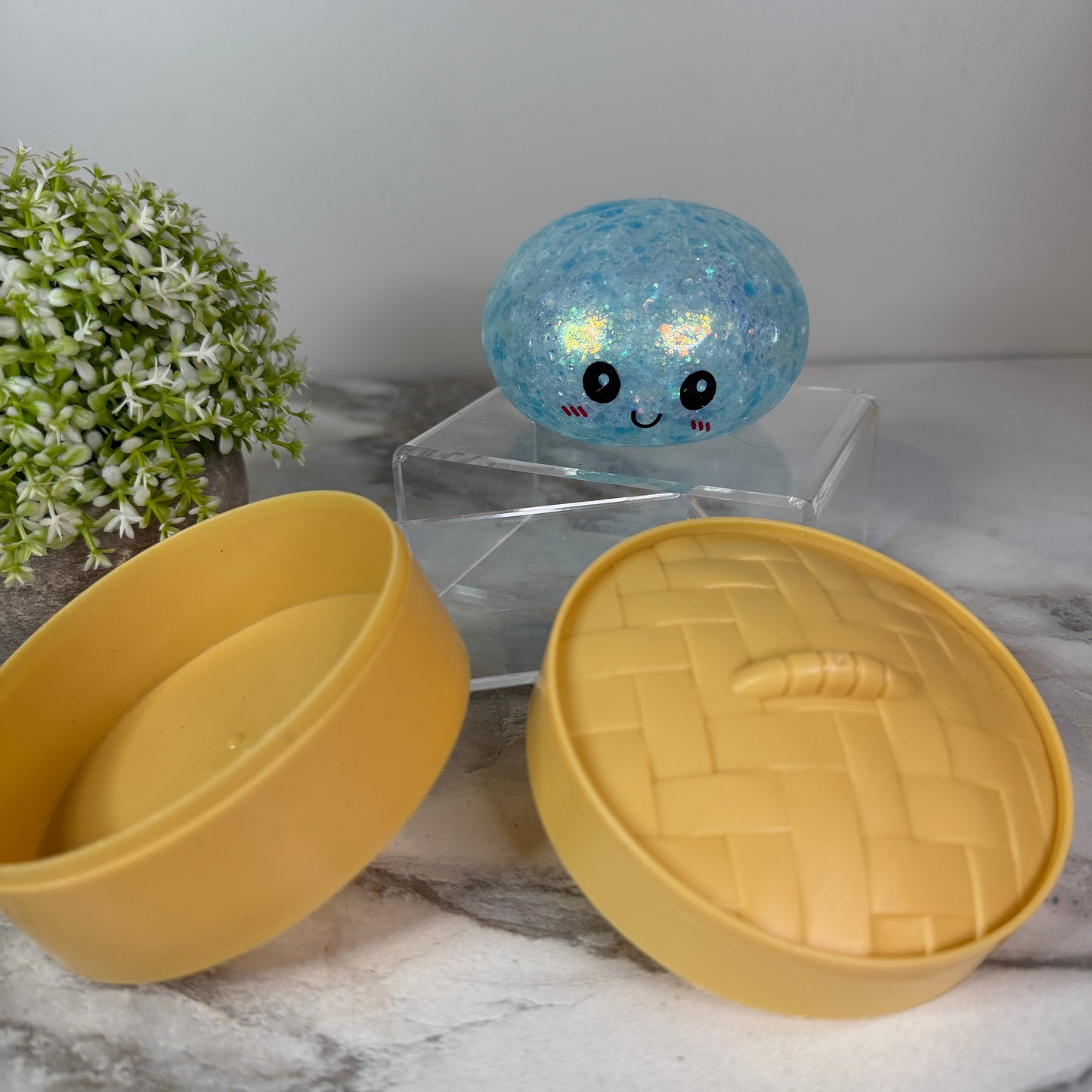 Squishy Toy - Viral Dumpling, Blue Glitter + Water Beads