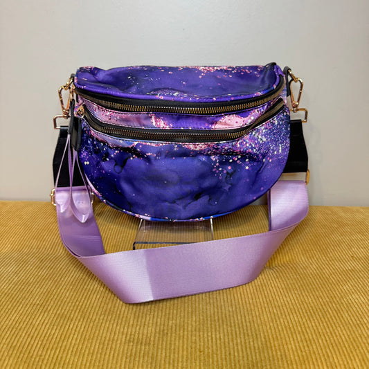 The Roni Nylon Crossbody - Purple Sparkle Waves