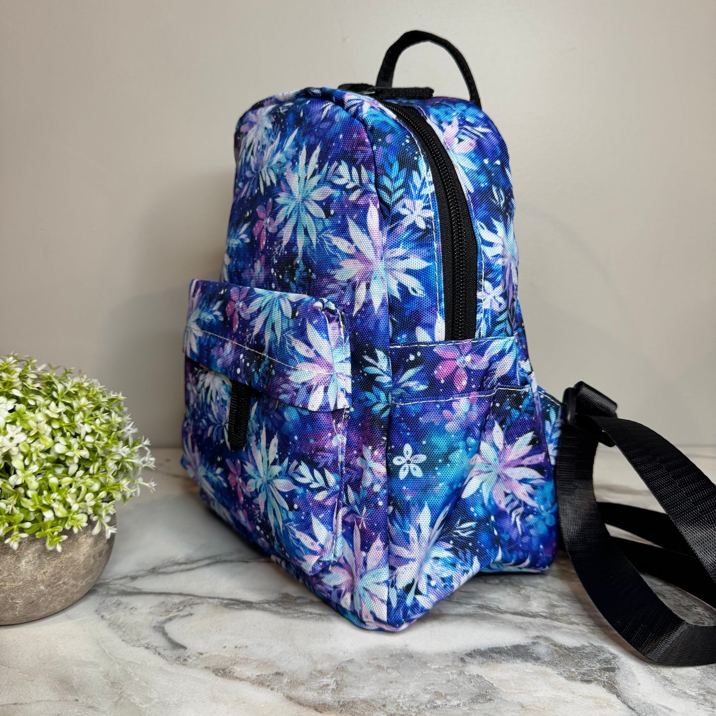 Mini Backpack - Christmas Blue Purple Snowflake