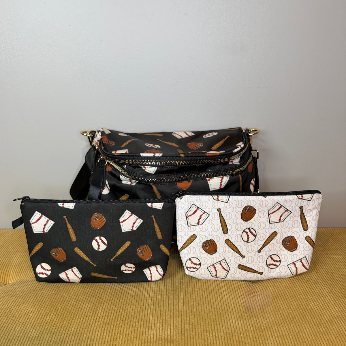 The Roni Nylon Crossbody - Baseball on Black