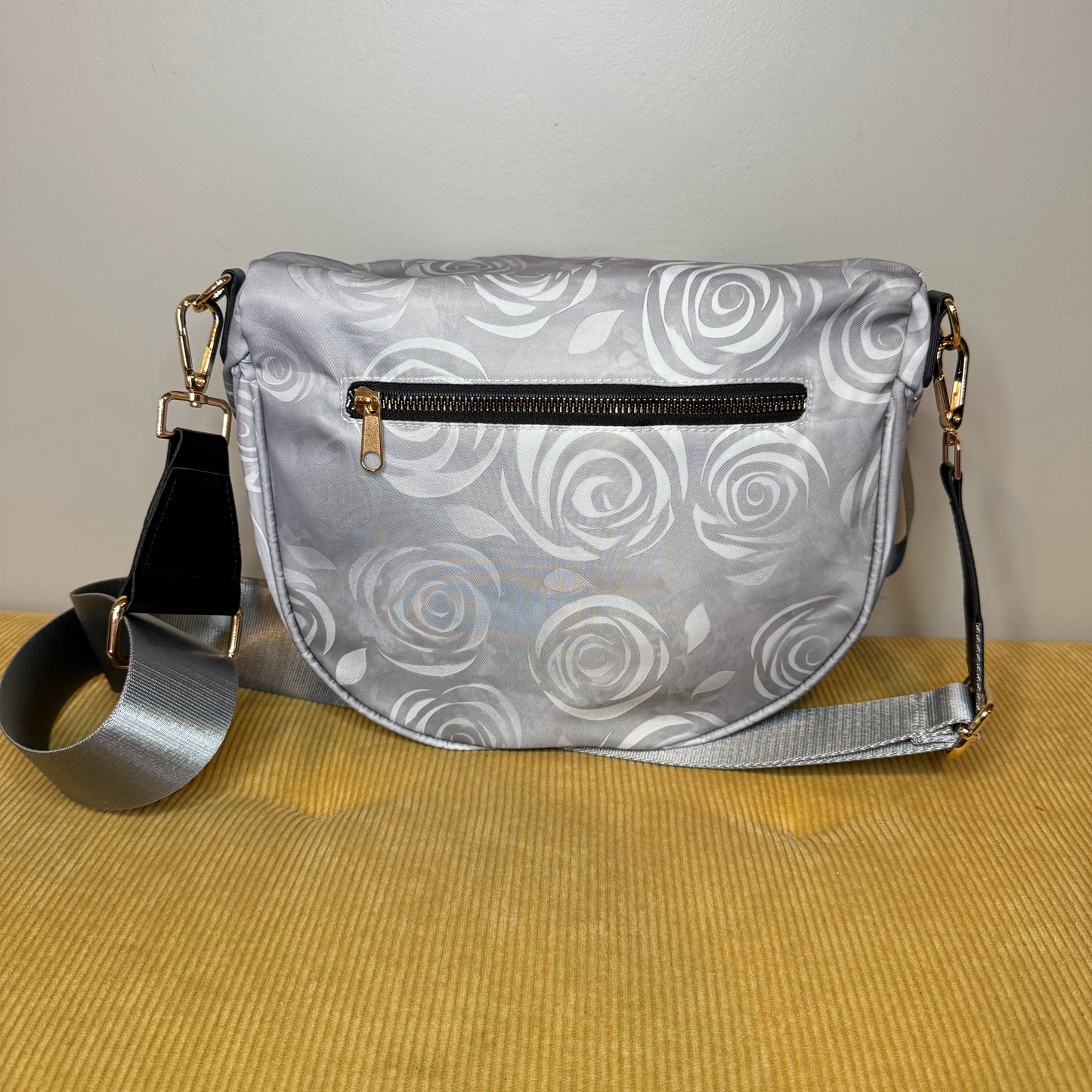 The Roni Nylon Crossbody - Grey Swirl Roses