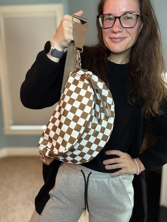 Roni - Checkered - Nylon Crossbody - Chocolate