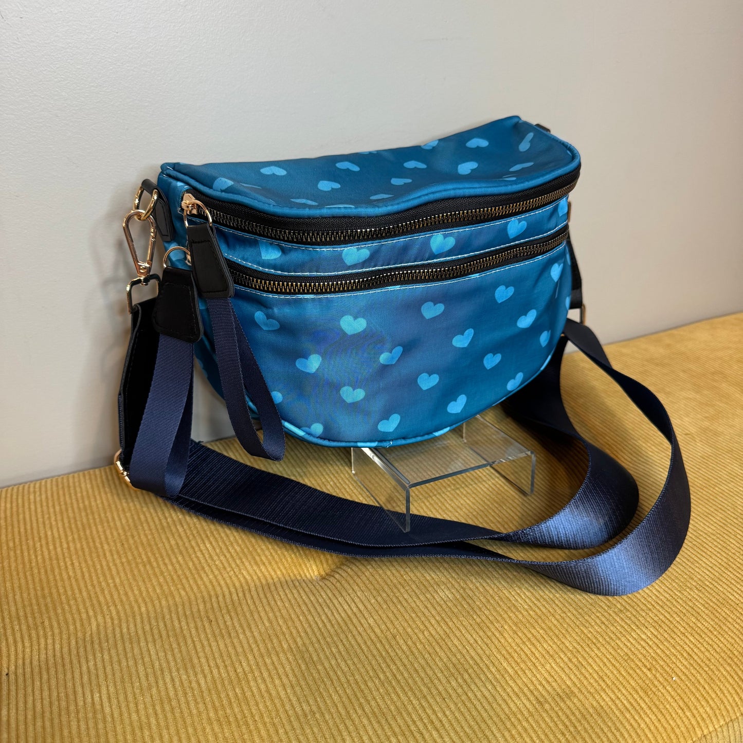The Roni Nylon Crossbody - Dark Blue Hearts