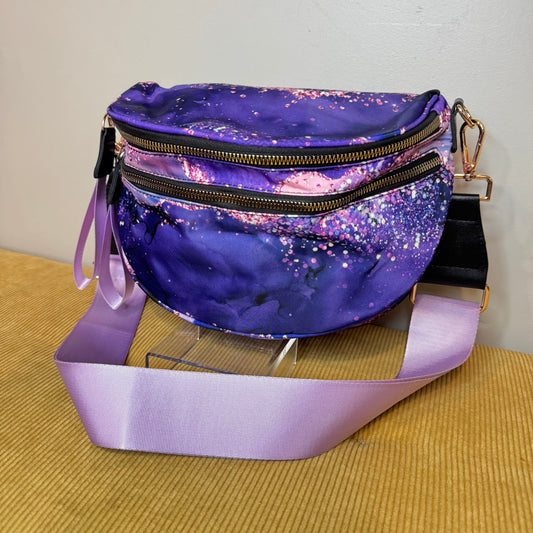 The Roni Nylon Crossbody - Purple Sparkle Waves