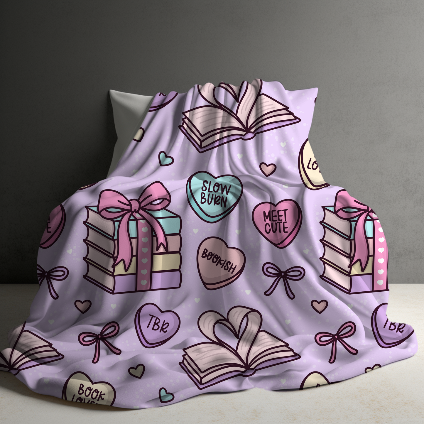 Blanket - Book Hearts Light Pink-Lavender
