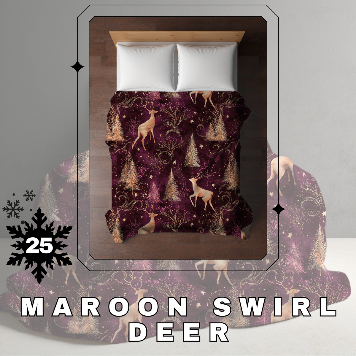 Blanket Christmas #25 - Maroon Swirl Deer - PREORDER