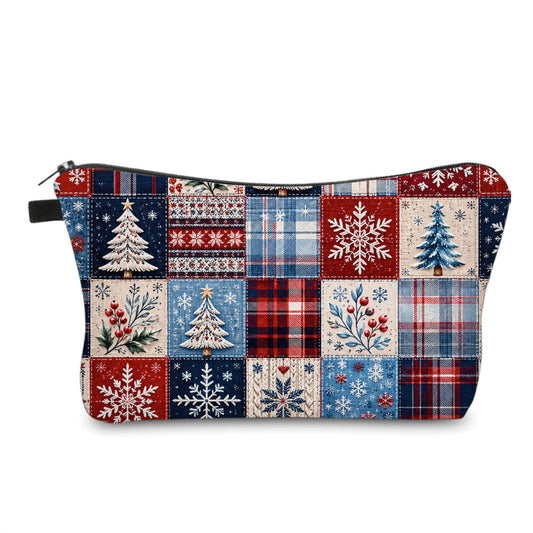 Pouch - Christmas Winter - Quilted Plaid Snowflake Tree