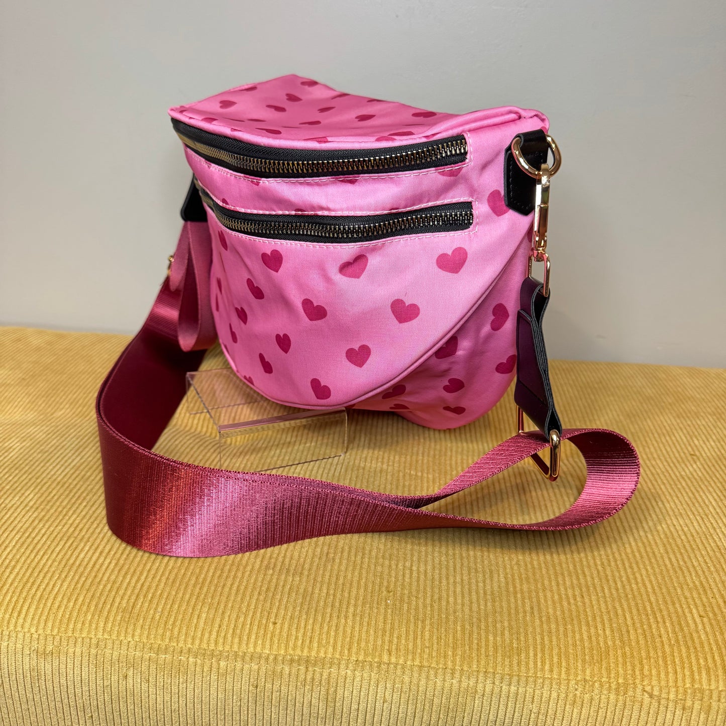 The Roni Nylon Crossbody - Light Pink Hearts