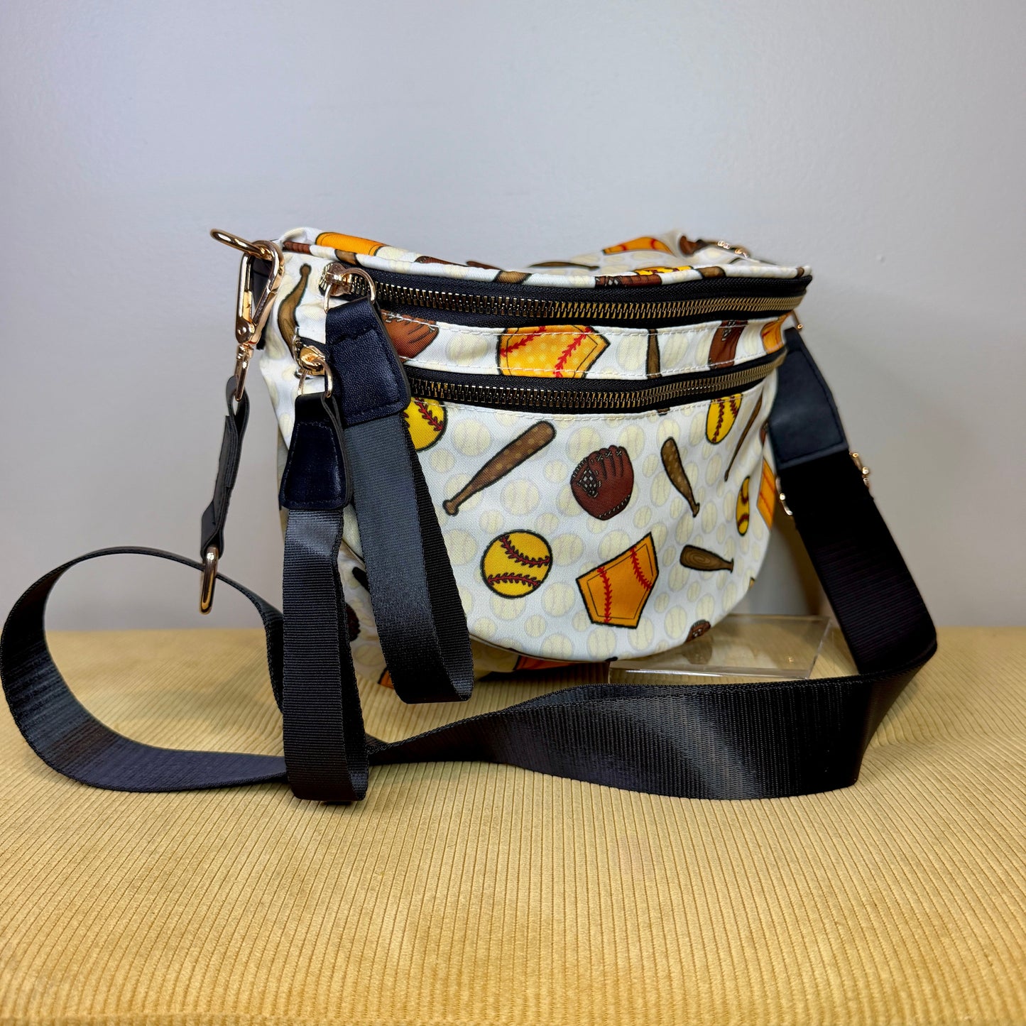 The Roni Nylon Crossbody - Softball on White