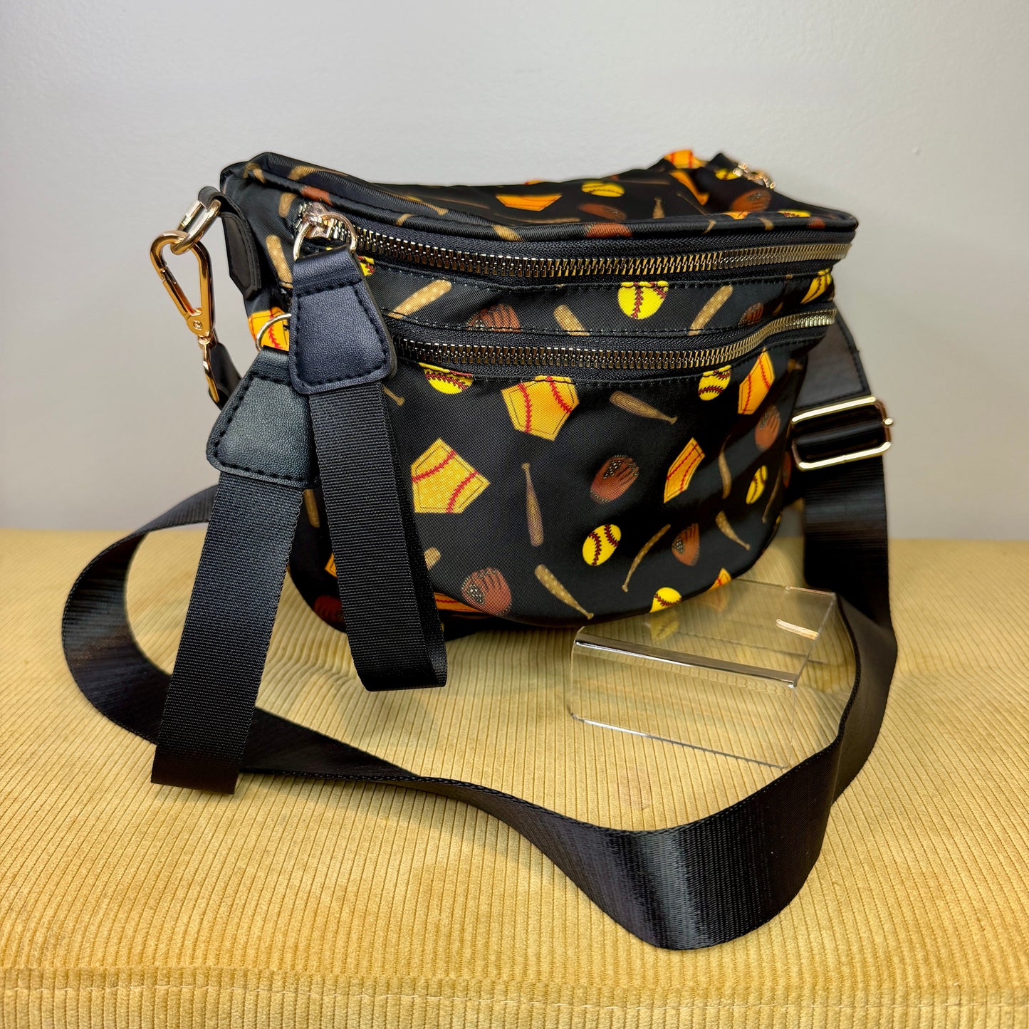 The Roni Nylon Crossbody - Softball on Black
