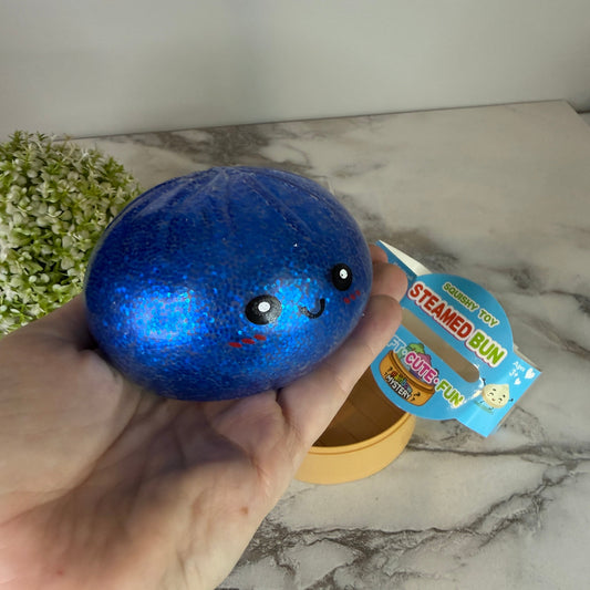 Squishy Toy - Viral Dumpling, Blue Glitter + Water Beads
