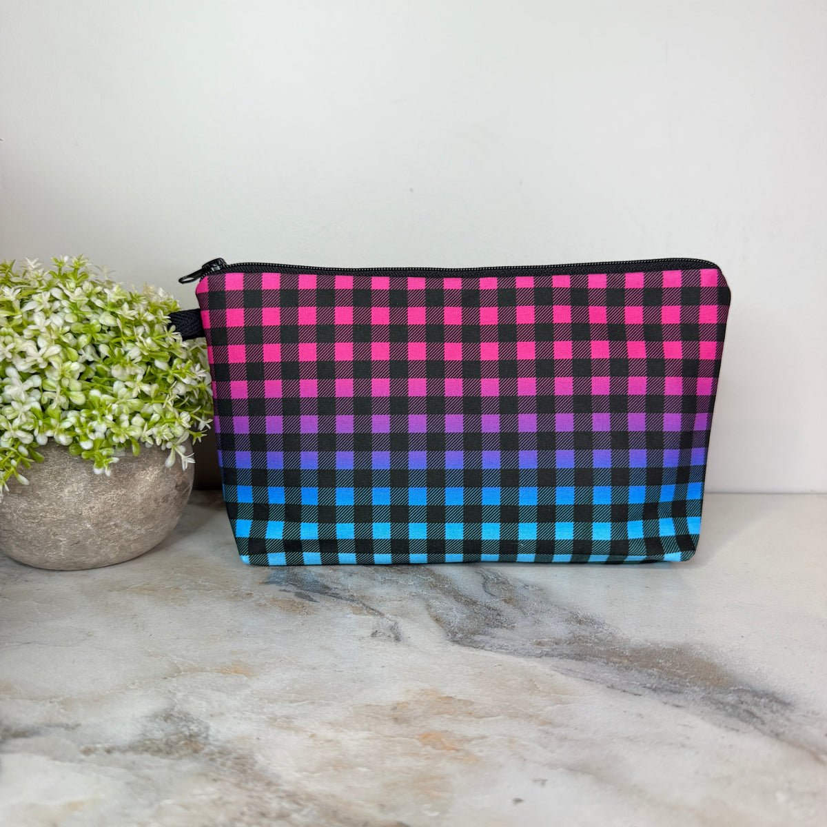 Pouch - Plaid Black & Ombre Pink Purple Blue