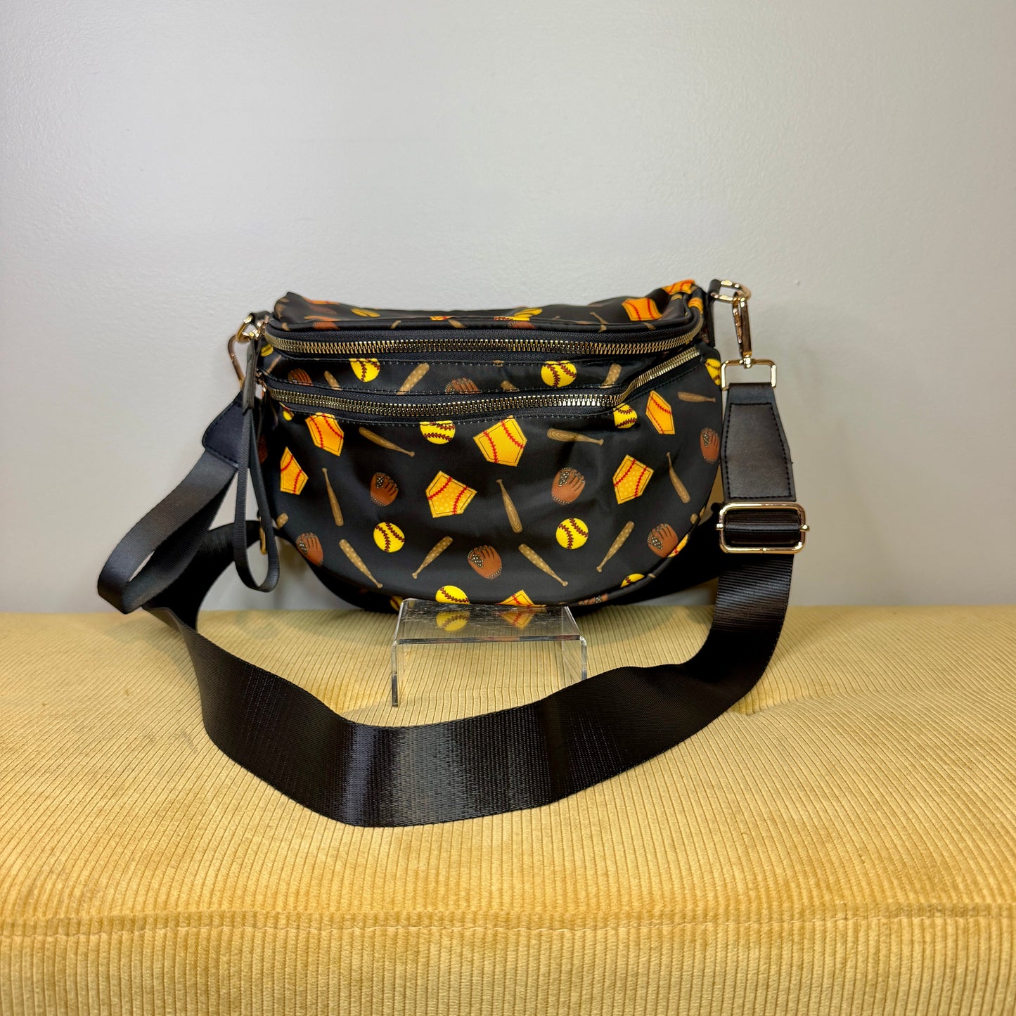 The Roni Nylon Crossbody - Softball on Black