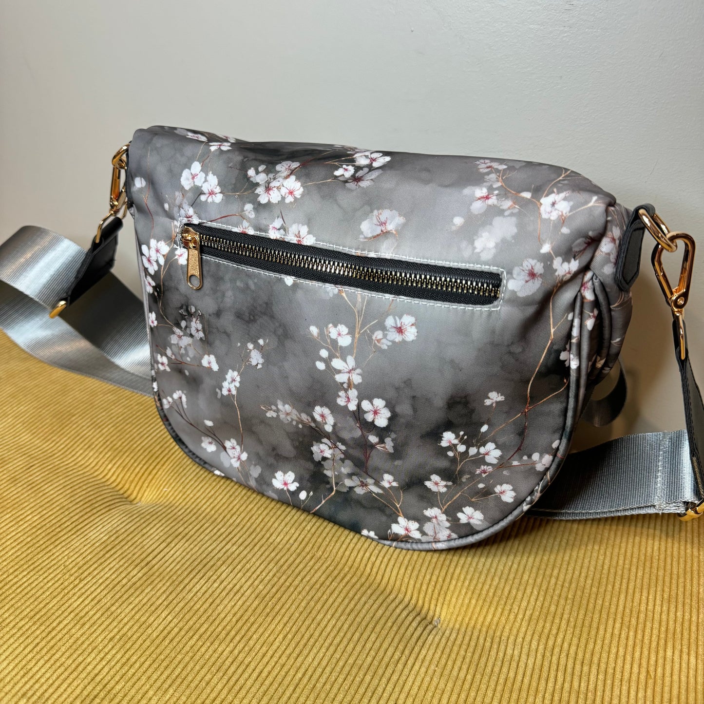 The Roni Nylon Crossbody - Grey Cherry Blossom