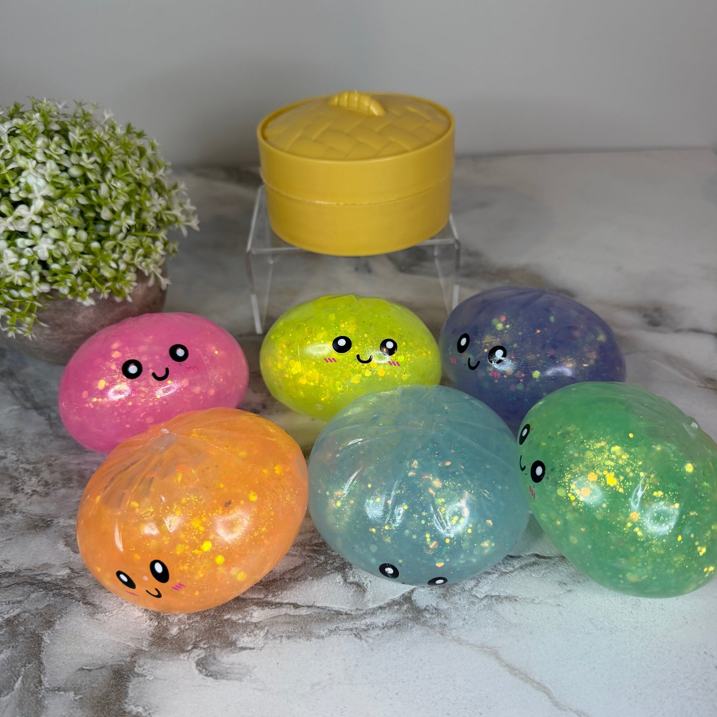 Squishy Toy - Viral Dumpling, Quick Squeeze Glitter - Blue