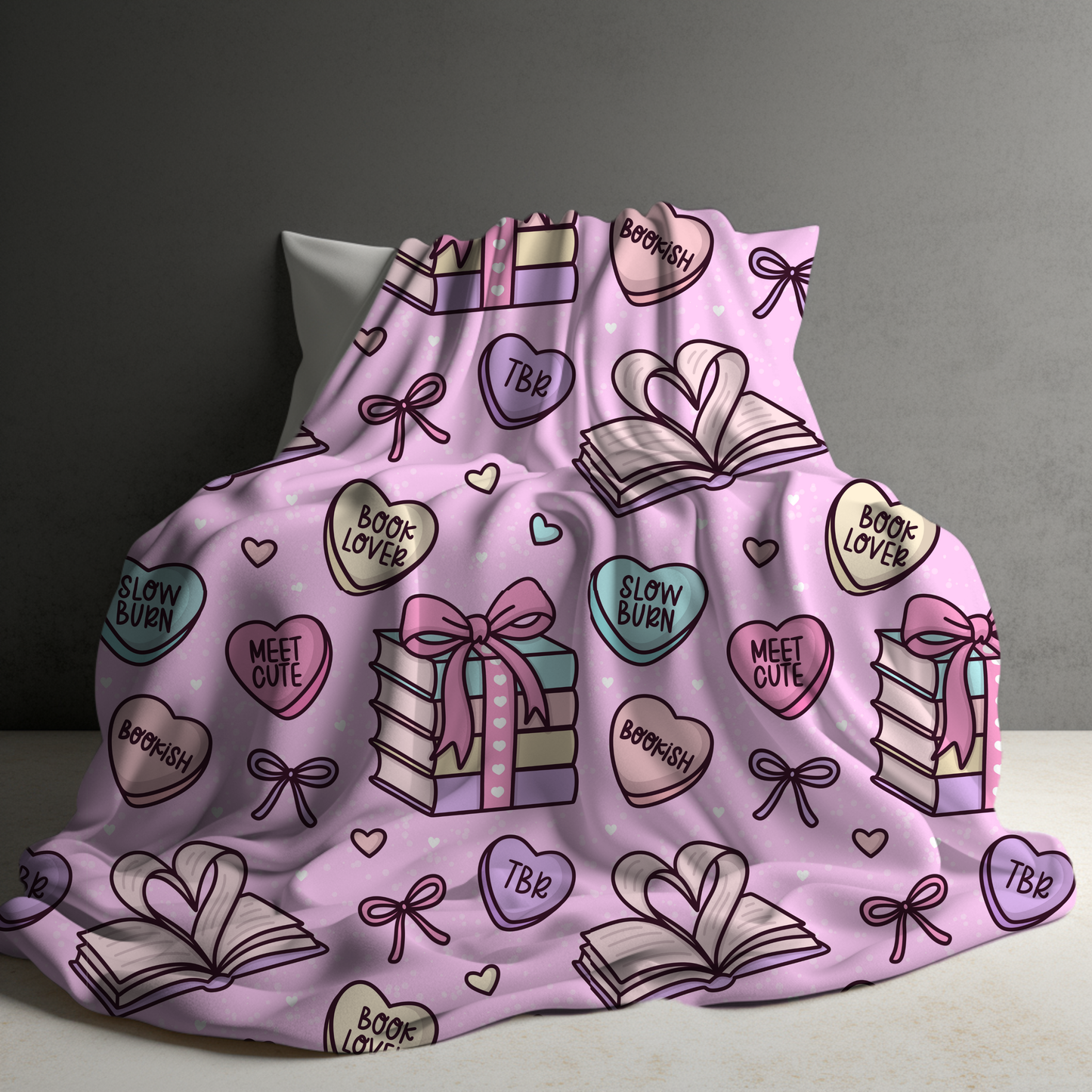 Blanket - Book Hearts Pink