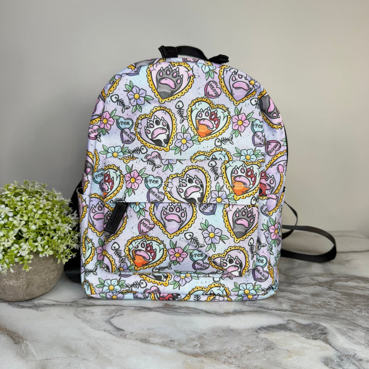 Mini Backpack - Cat Paw Meow on Pastel
