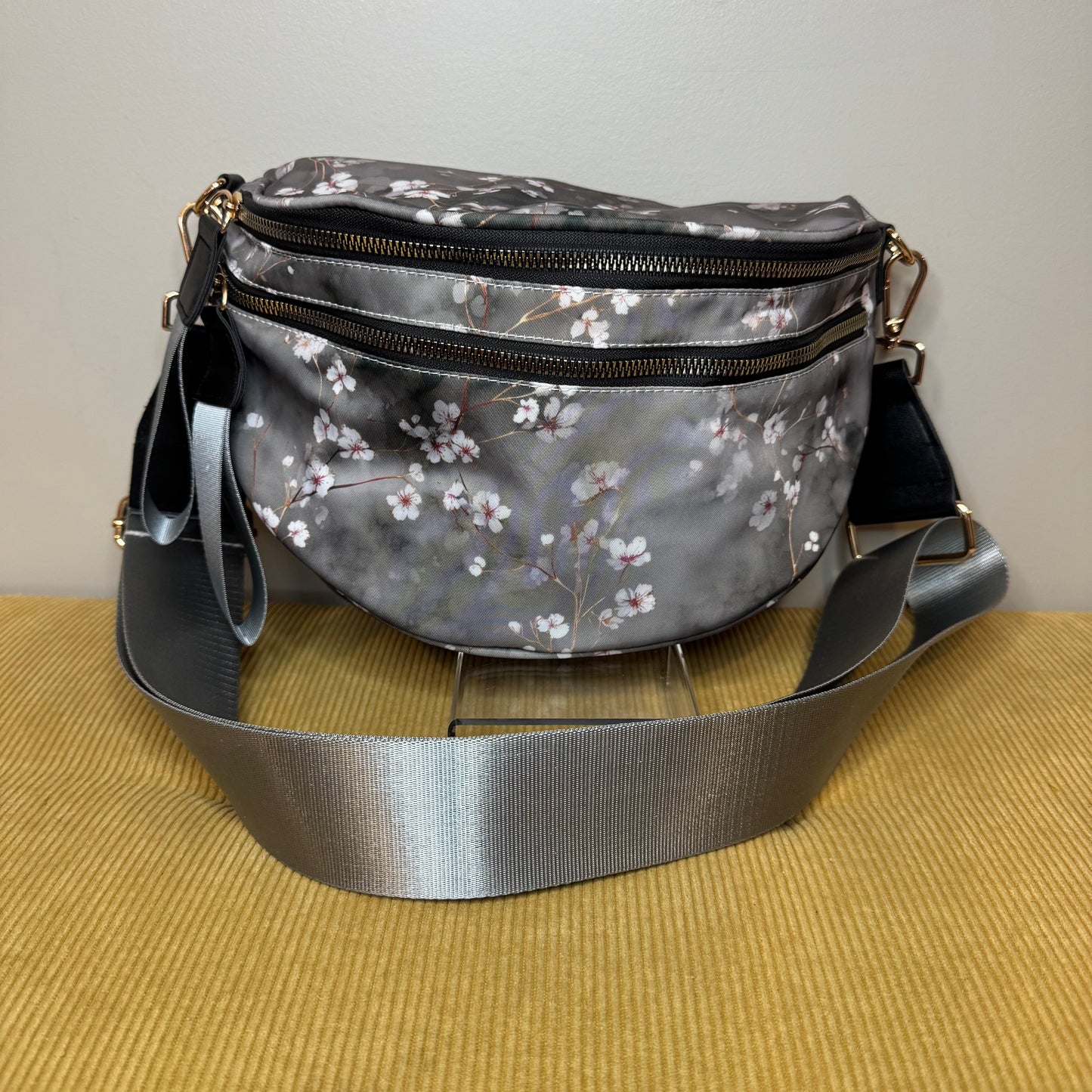 The Roni Nylon Crossbody - Grey Cherry Blossom