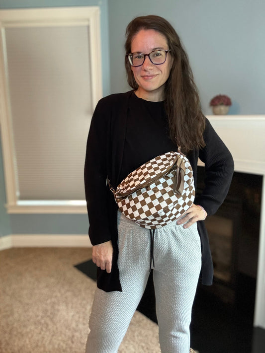 Roni - Checkered - Nylon Crossbody - Chocolate