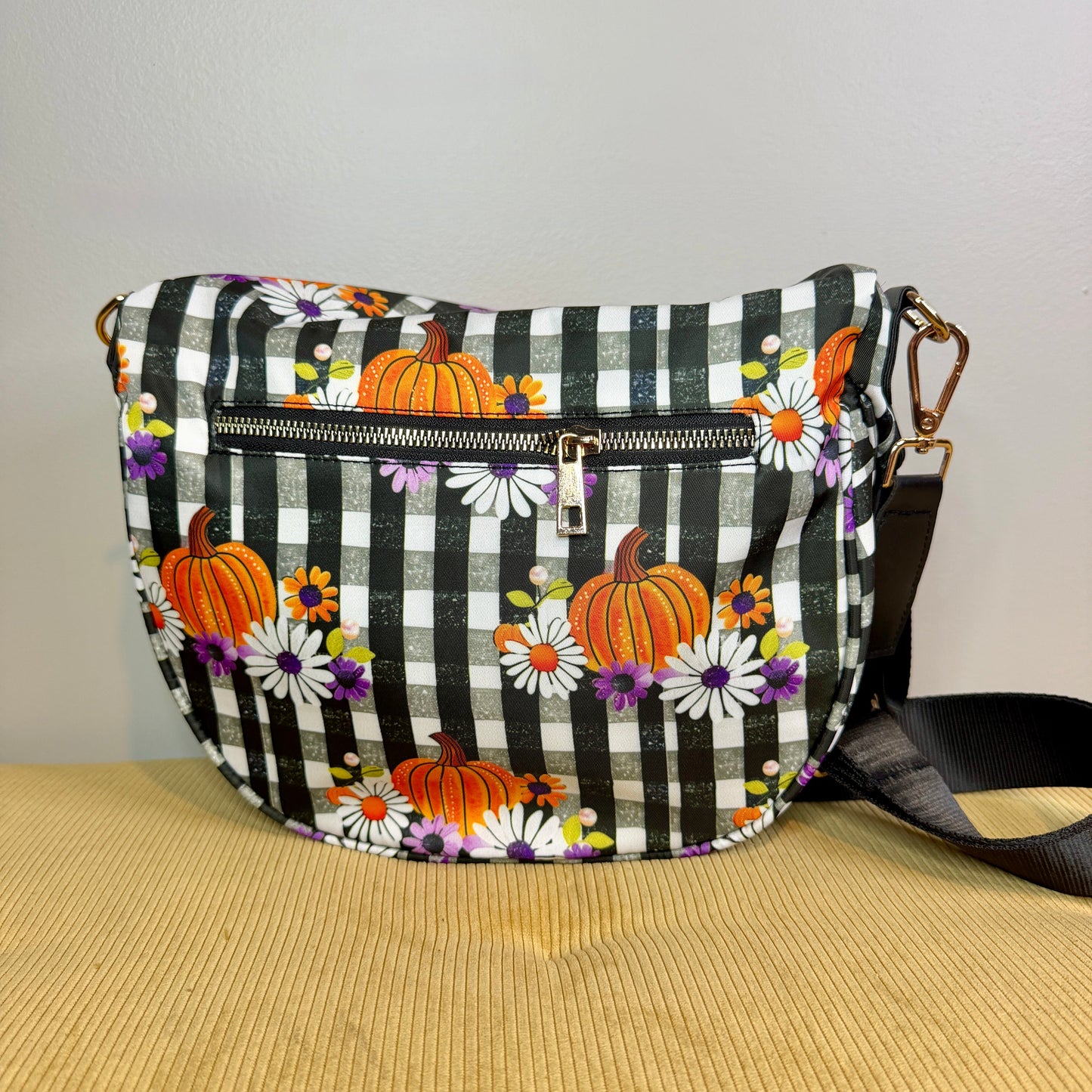 The Roni Nylon Crossbody - Halloween Fall Plaid Pumpkin Floral