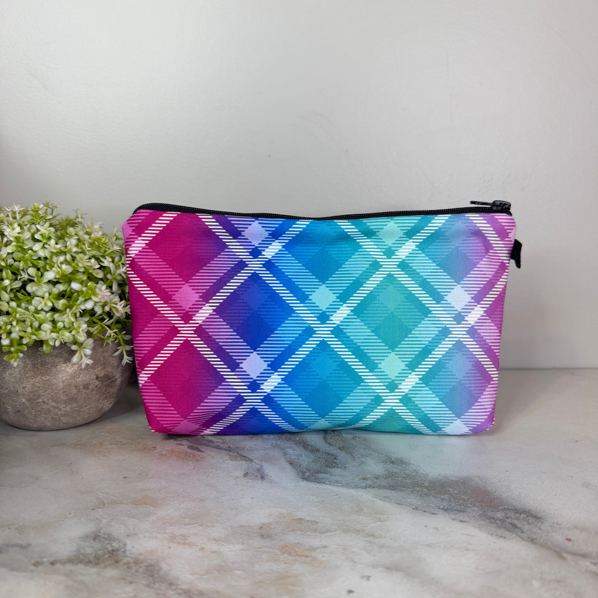 Pouch - Plaid Crisscross White Blue Mint Pink