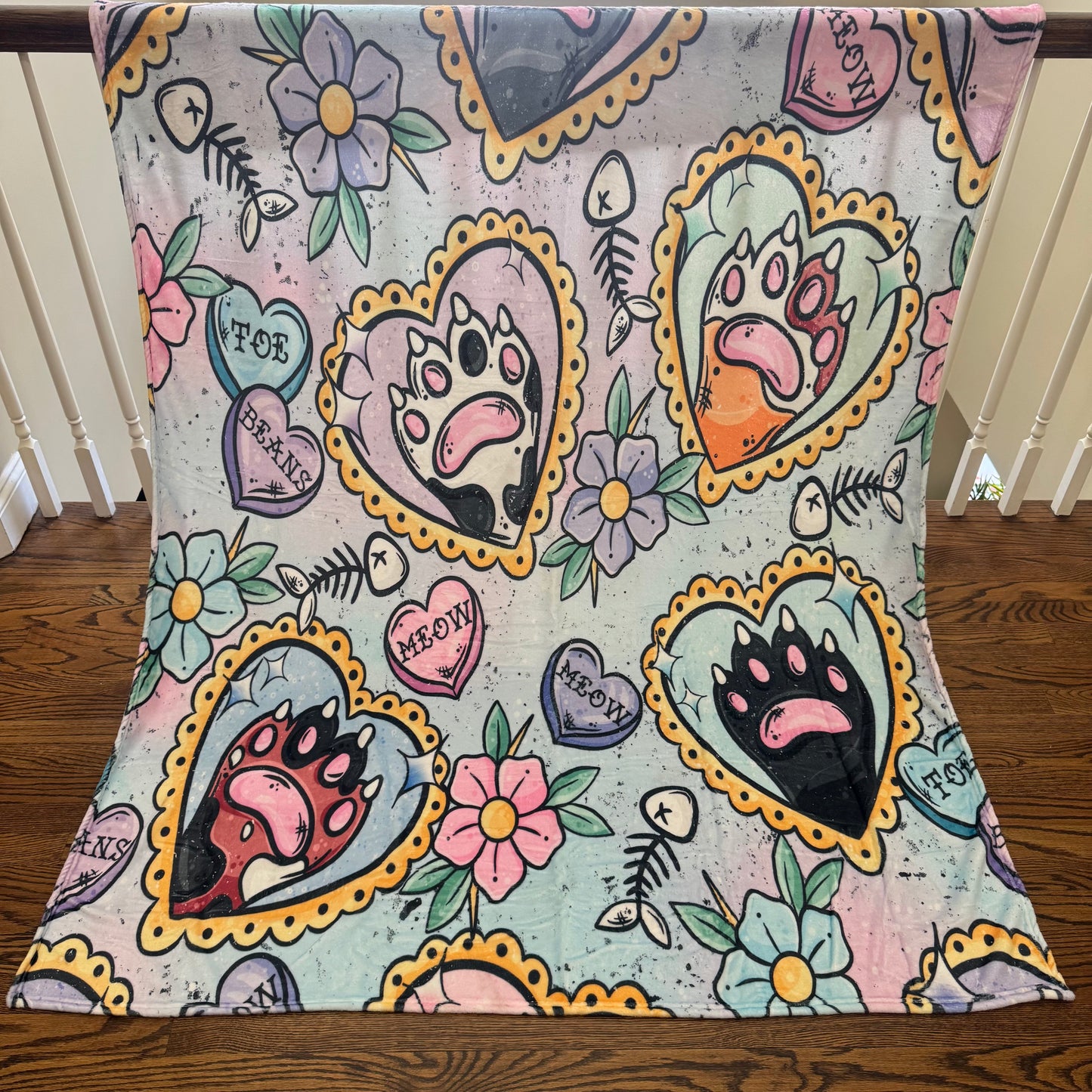 Blanket - Cat Heart Tattoo Meow on Pastel