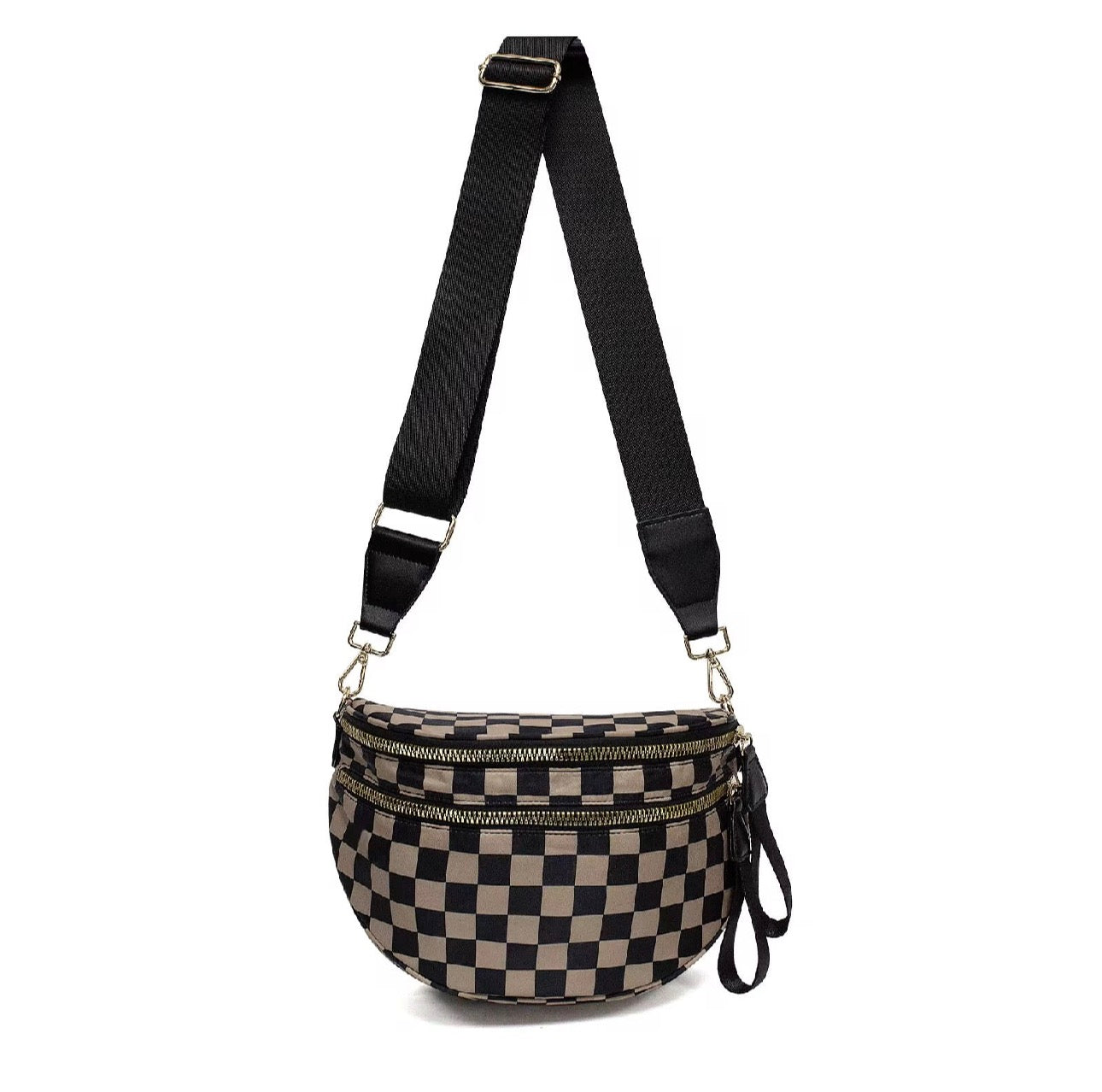 The Roni Nylon Crossbody - Checkered Black + Tan - PREORDER