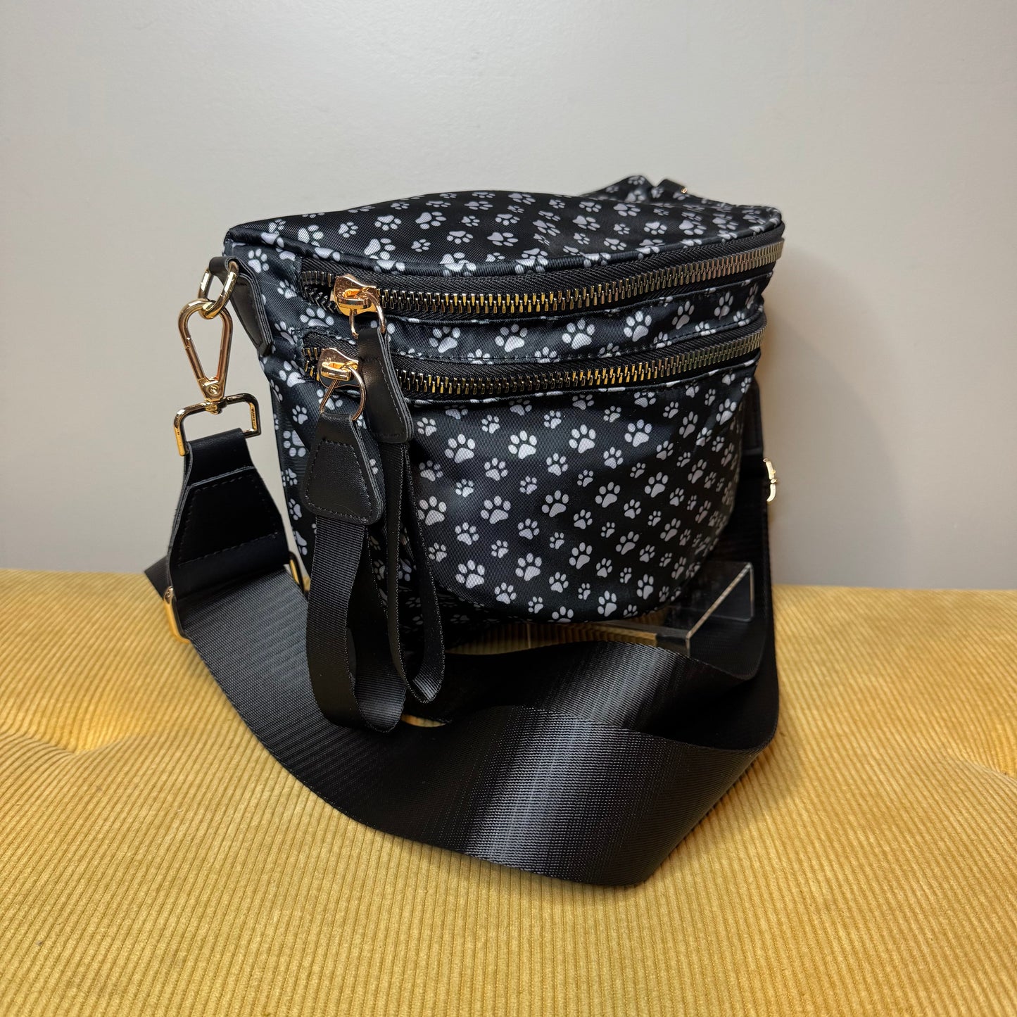 The Roni Nylon Crossbody - Black & Grey Paw