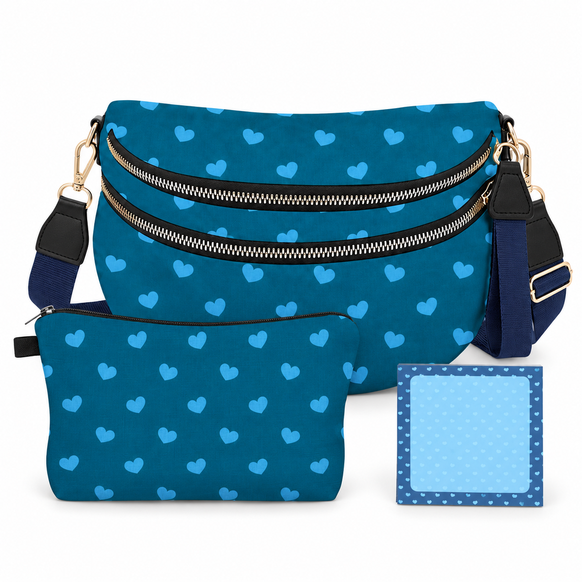 Bundled Set - Roni & Pouch - Dark Blue Hearts