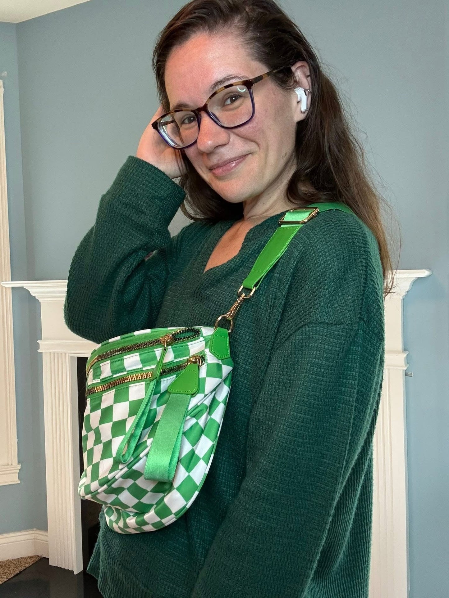 Roni - Checkered - Nylon Crossbody - Lime